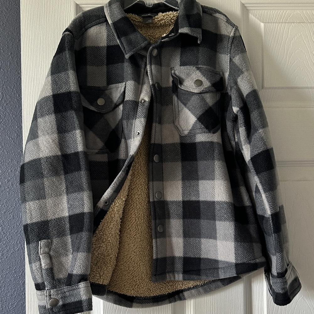 Eddie Bauer Black and Gray Checkered Shirt Jacket